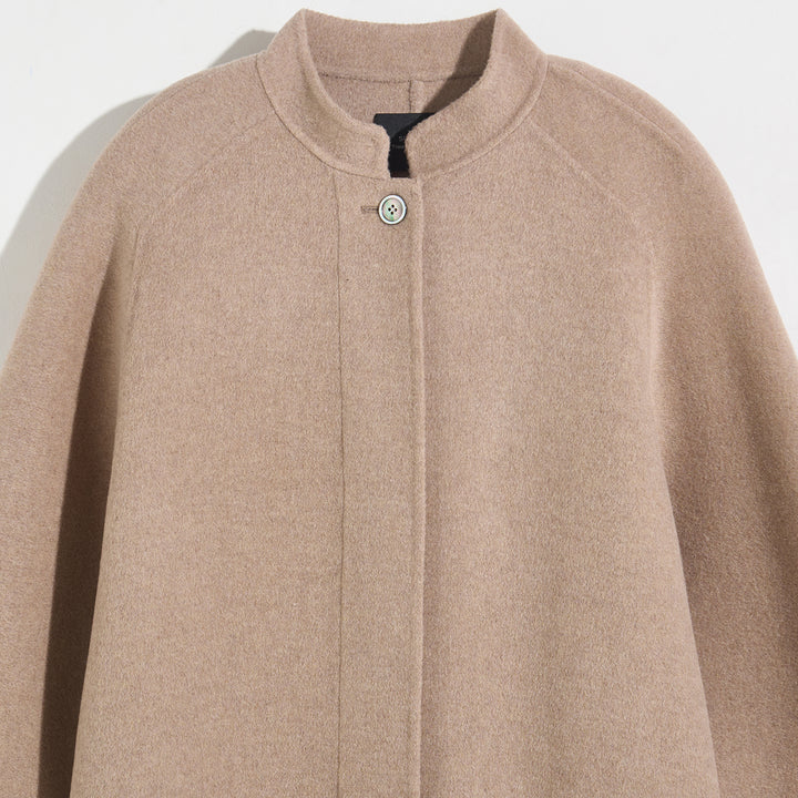 100% Wool Minimalist Coat for Women – Elegant Stand Collar Mid-Length Winter Coat SCT009