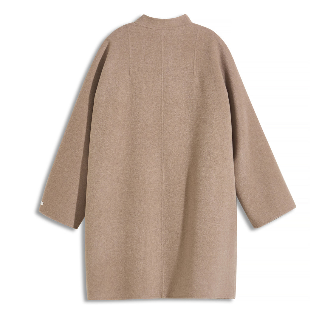 100% Wool Minimalist Coat for Women – Elegant Stand Collar Mid-Length Winter Coat SCT009