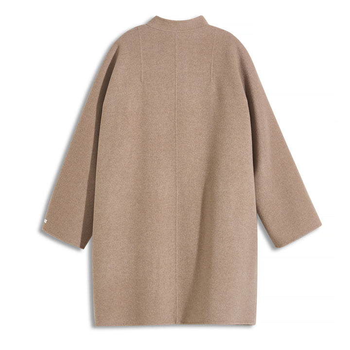 100% Wool Minimalist Coat for Women – Elegant Stand Collar Mid-Length Winter Coat SCT009