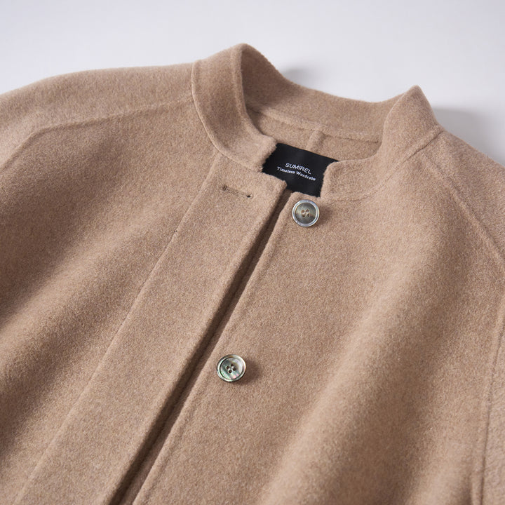 100% Wool Minimalist Coat for Women – Elegant Stand Collar Mid-Length Winter Coat SCT009
