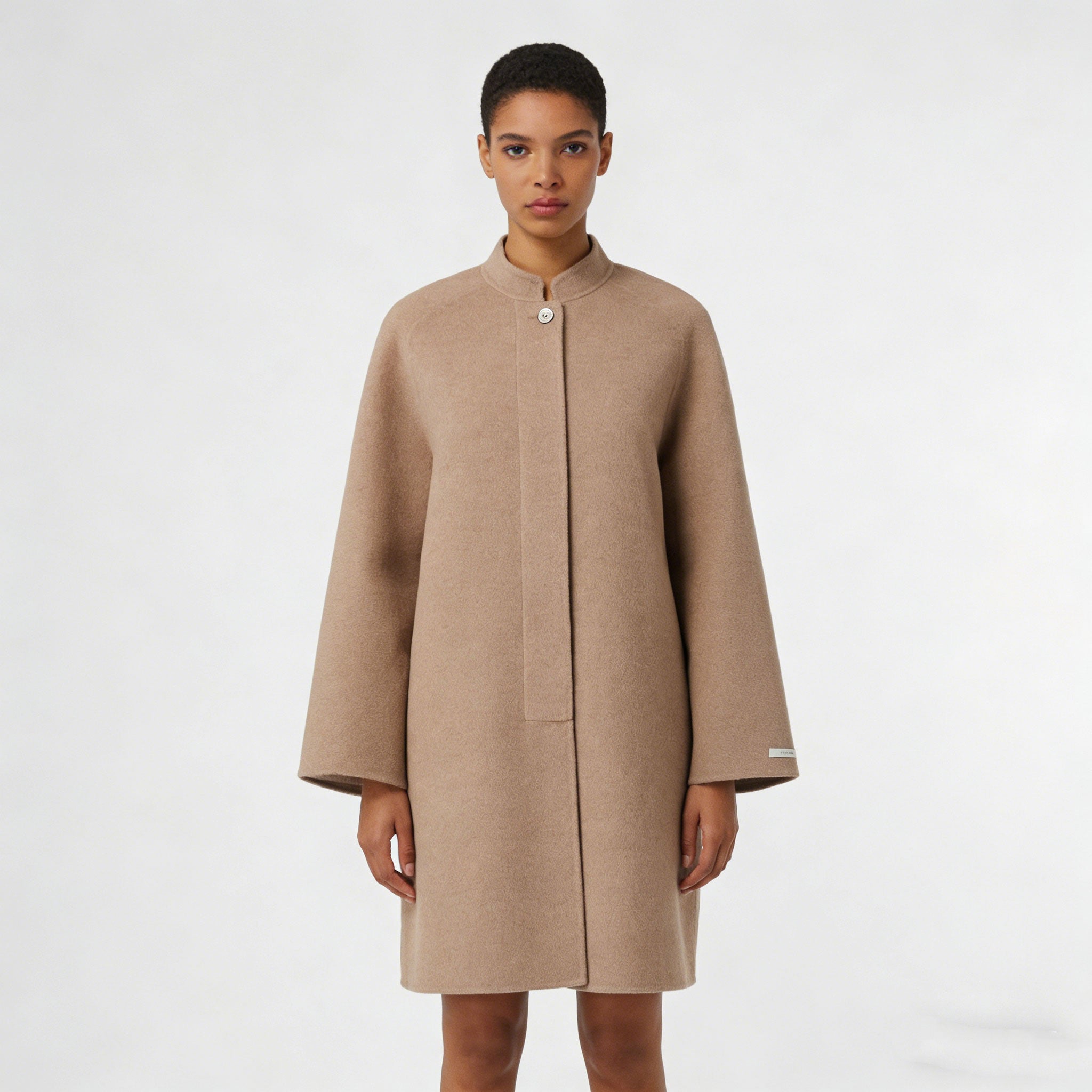 100% Wool Minimalist Coat for Women – Elegant Stand Collar Mid