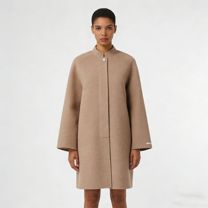 100% Wool Minimalist Coat for Women – Elegant Stand Collar Mid-Length Winter Coat SCT009