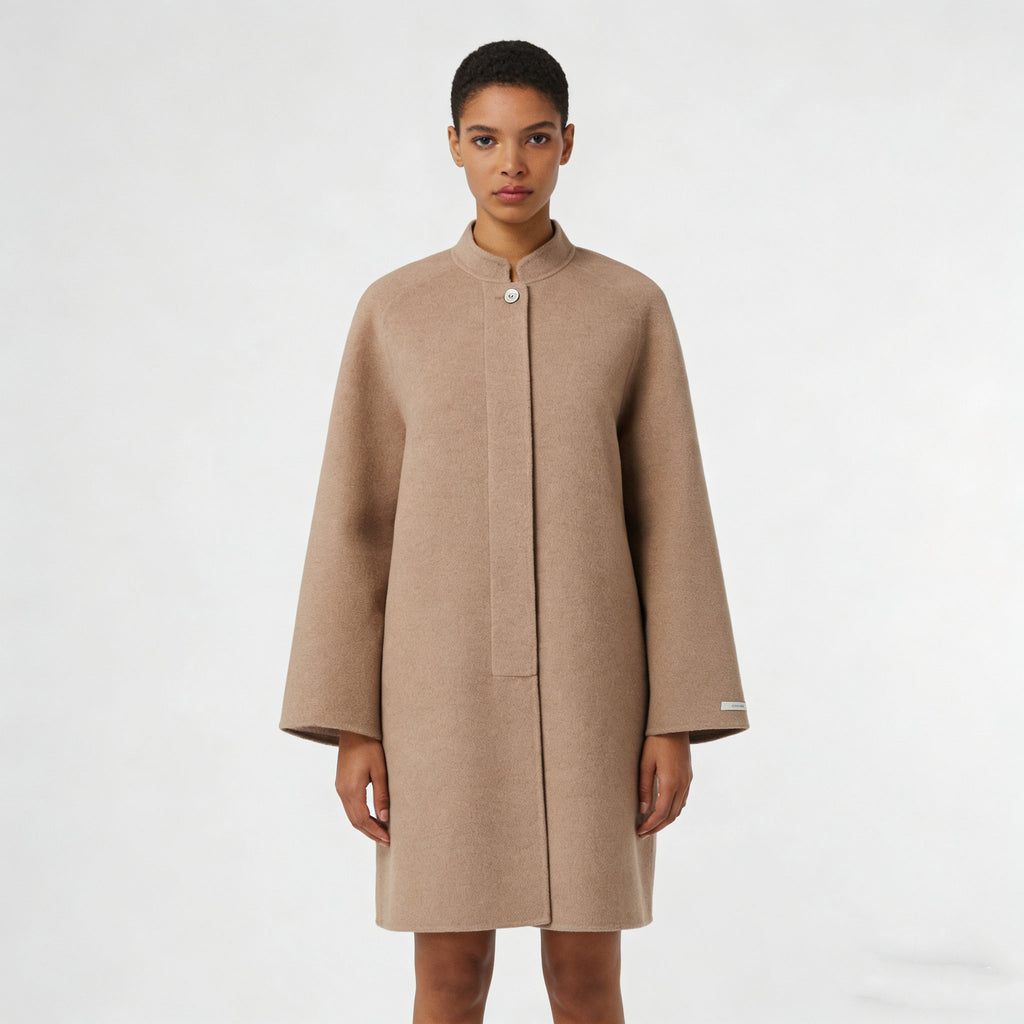 100% Wool Minimalist Coat for Women – Elegant Stand Collar Mid