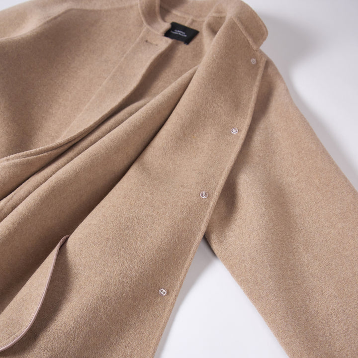 100% Wool Minimalist Coat for Women – Elegant Stand Collar Mid-Length Winter Coat SCT009