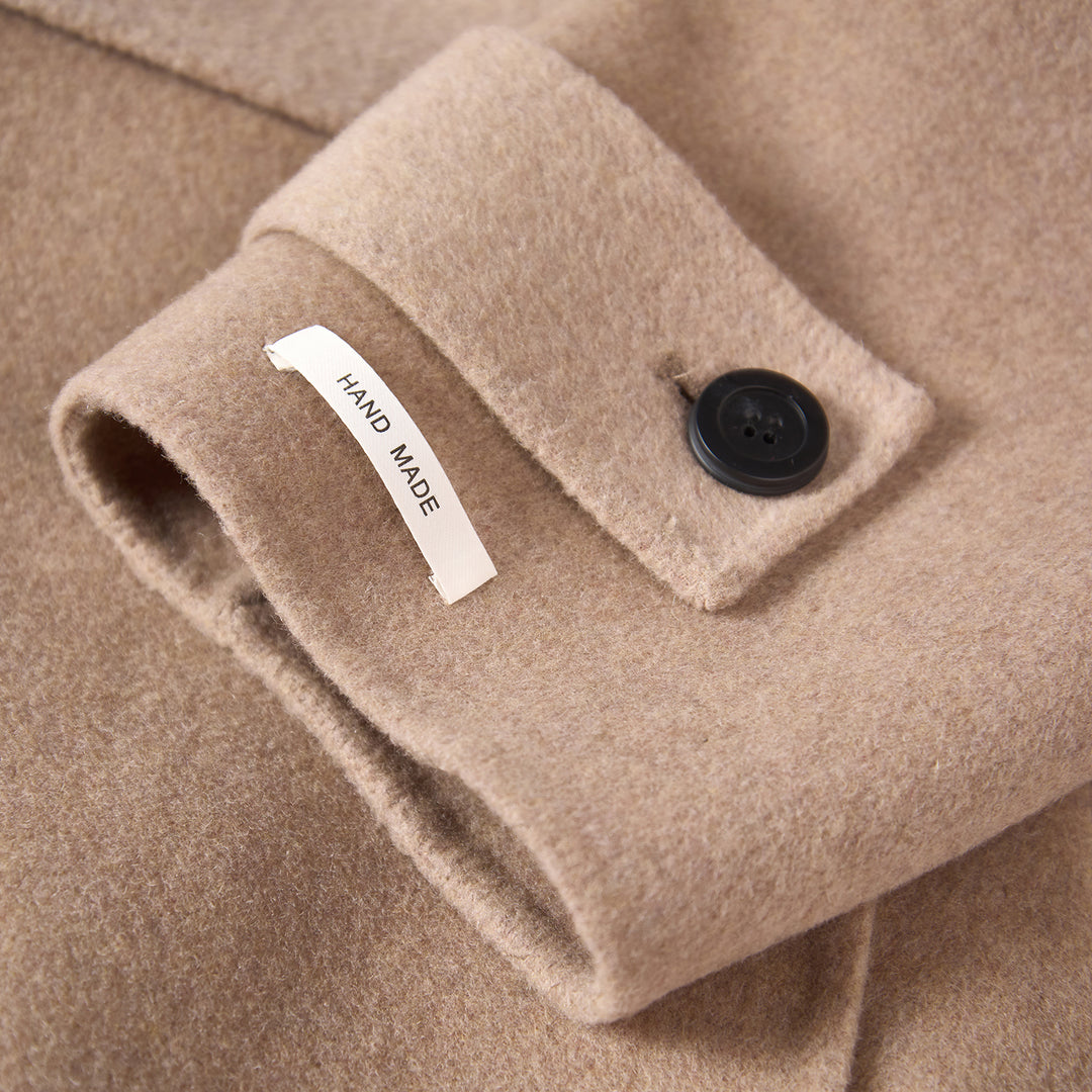 100% Wool Wrap Coat for Women – Elegant Long Belted Camel Overcoat SCT010