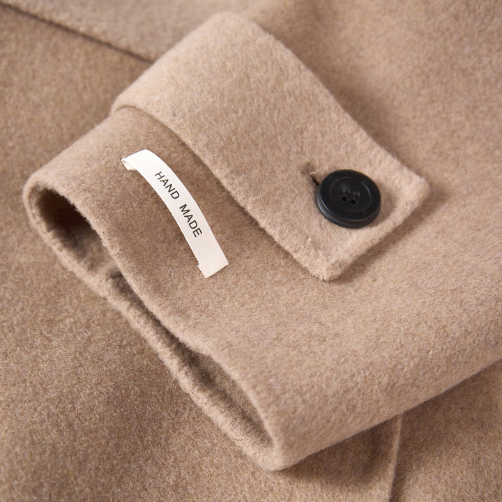 100% Wool Wrap Coat for Women – Elegant Long Belted Camel Overcoat SCT010