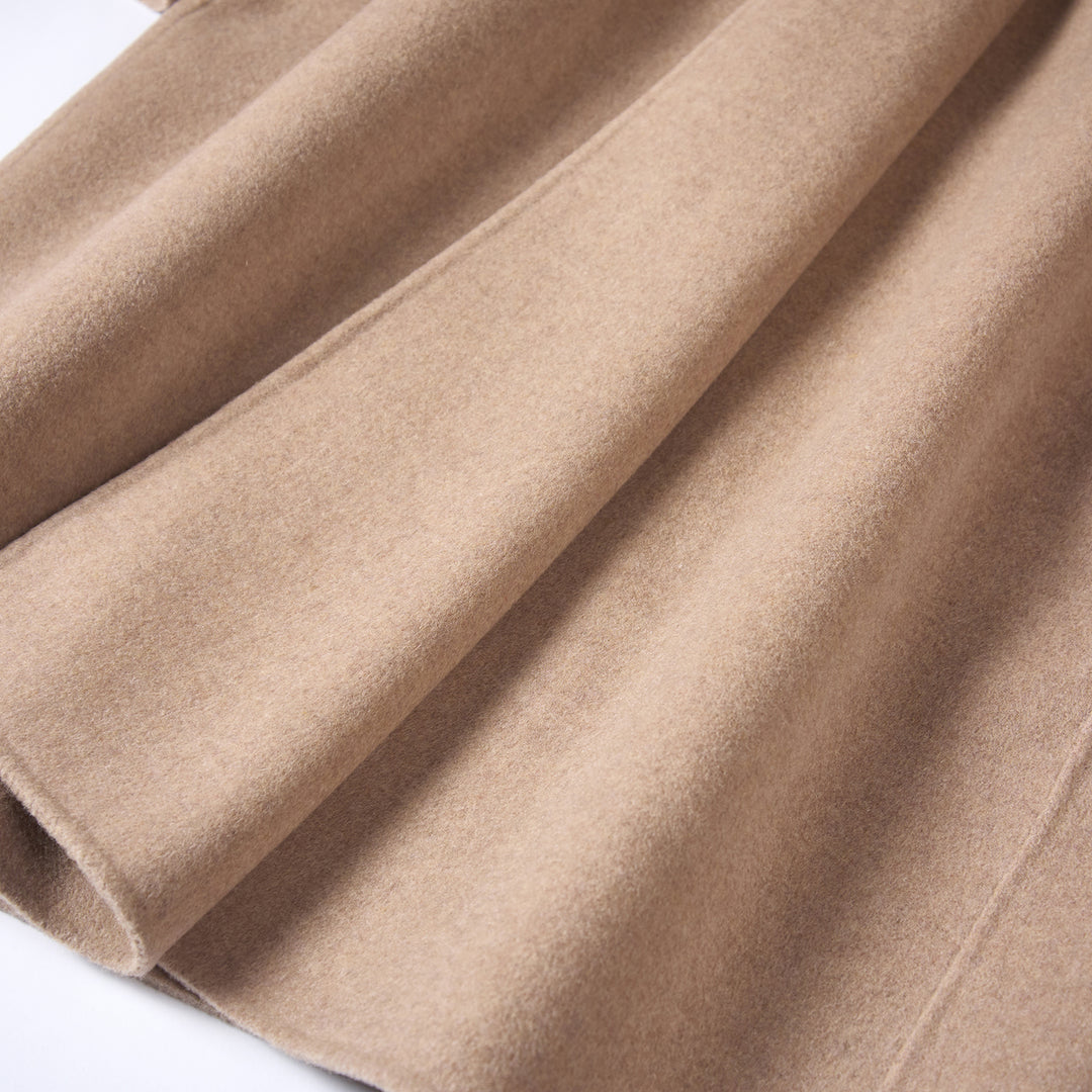 100% Wool Wrap Coat for Women – Elegant Long Belted Camel Overcoat SCT010