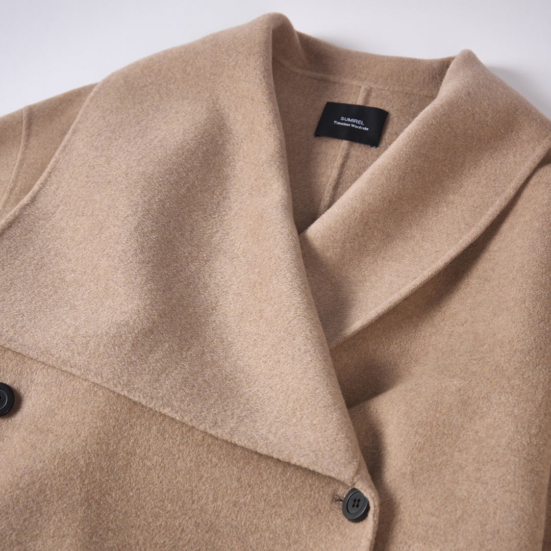 100% Wool Wrap Coat for Women – Elegant Long Belted Camel Overcoat SCT010