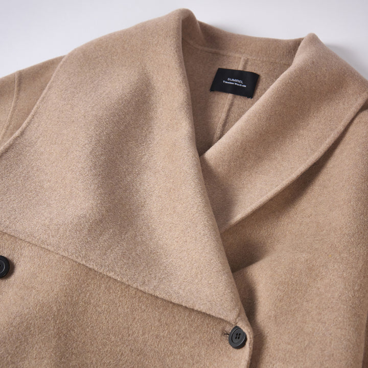 100% Wool Wrap Coat for Women – Elegant Long Belted Camel Overcoat SCT010