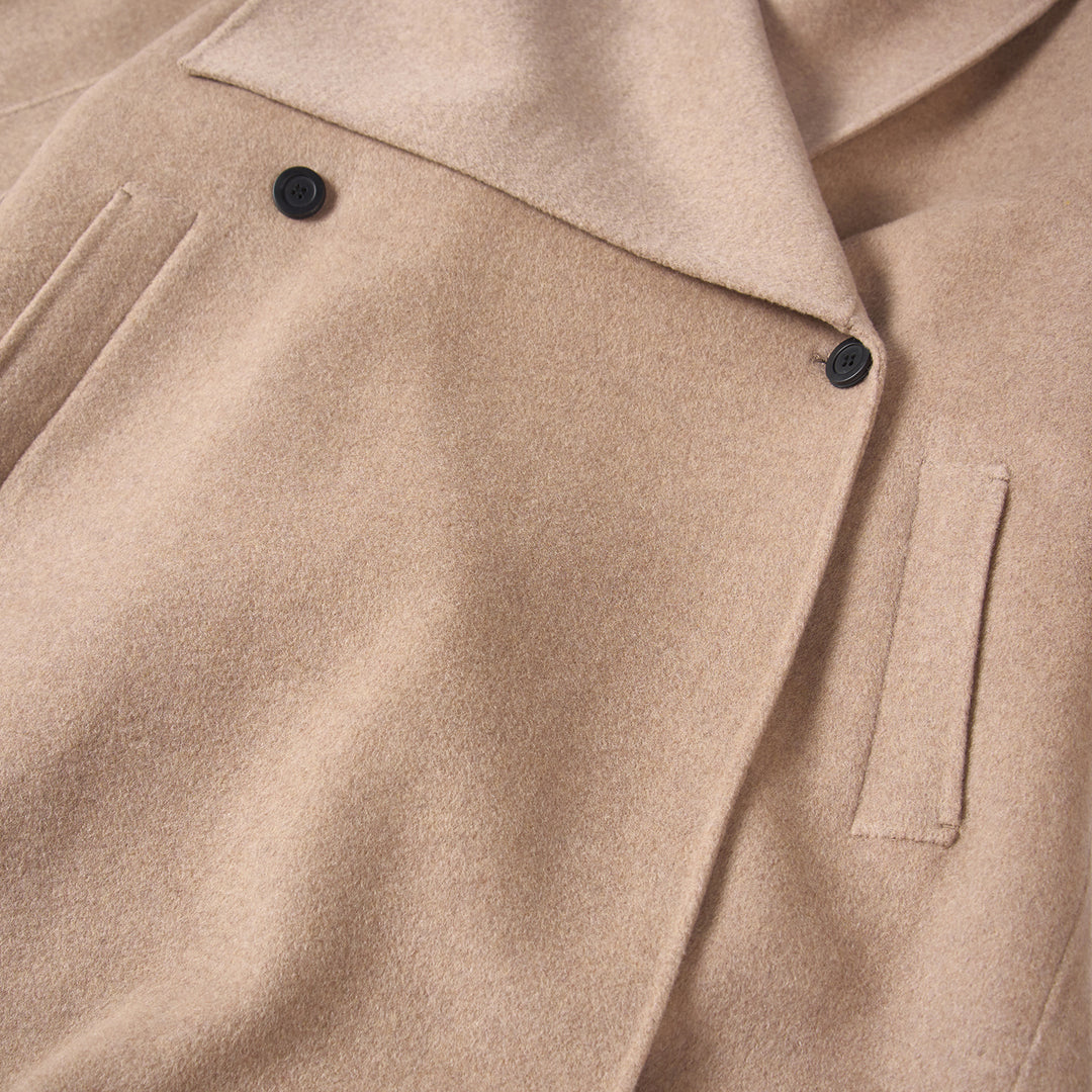 100% Wool Wrap Coat for Women – Elegant Long Belted Camel Overcoat SCT010