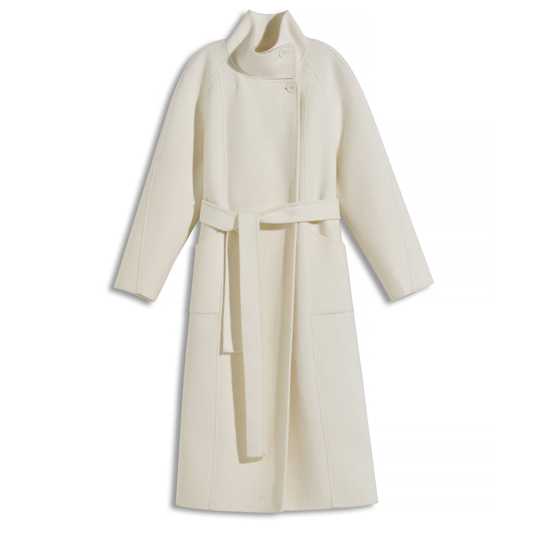 Luxury 10% Cashmere Wool Blend Belted Long Coat for Women SCT601