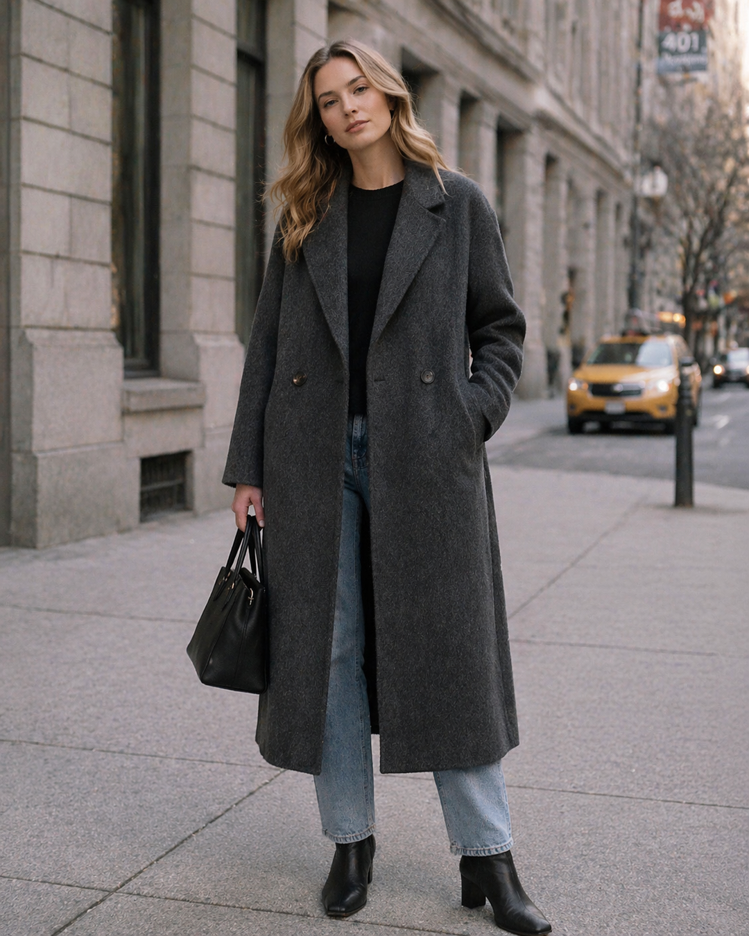 Luxury Wool Coat 5% Cashmere Blend – Minimalist Longline Tailored Overcoat for Women SCT304
