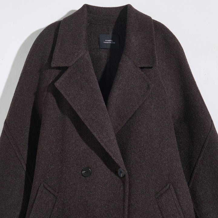 Sumirel Luxury Double-Breasted Cashmere Wool Long Coat SCT607
