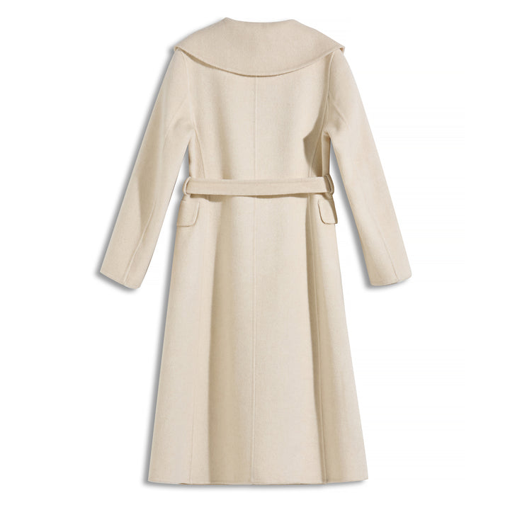 Luxury Wool Blend Hooded Wrap Coat with Belt – Elegant Long Winter Coat SCT606