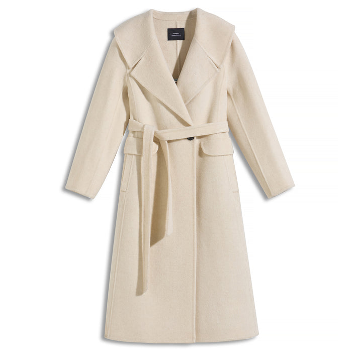 Luxury Wool Blend Hooded Wrap Coat with Belt – Elegant Long Winter Coat SCT606