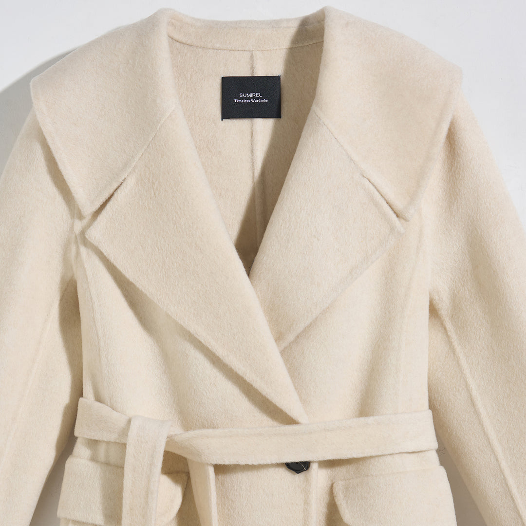 Luxury Wool Blend Hooded Wrap Coat with Belt – Elegant Long Winter Coat SCT606