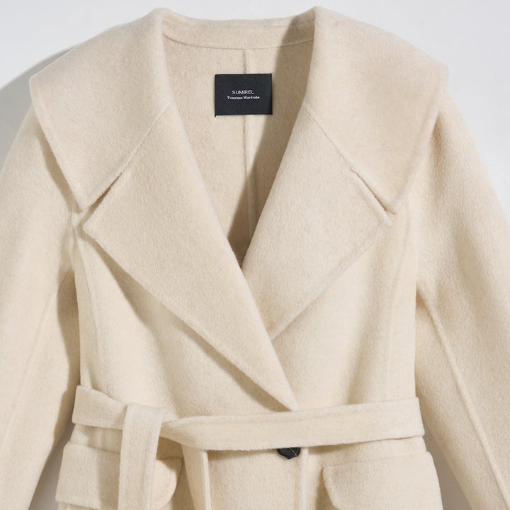 Luxury Wool Blend Hooded Wrap Coat with Belt – Elegant Long Winter Coat SCT606
