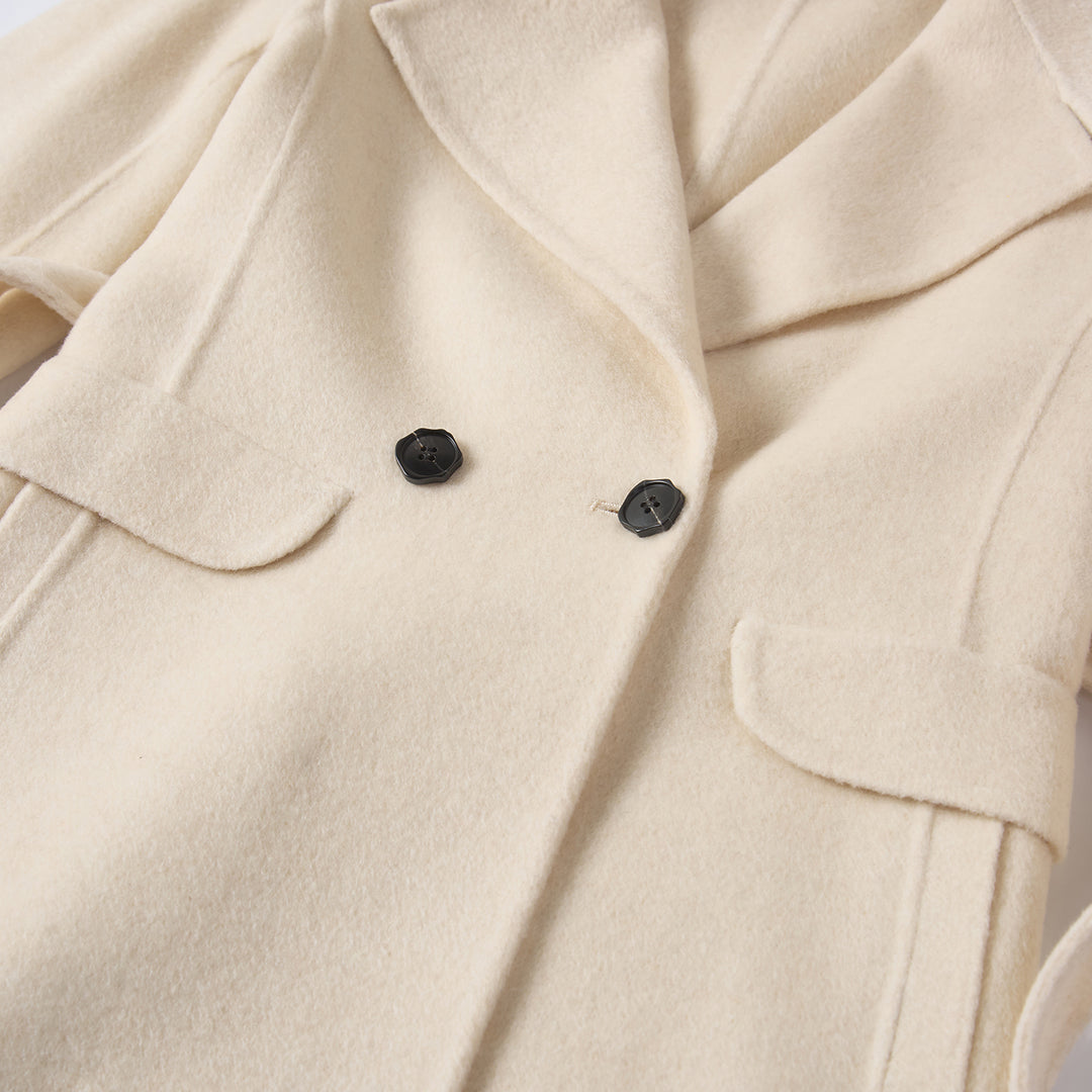 Luxury Wool Blend Hooded Wrap Coat with Belt – Elegant Long Winter Coat SCT606