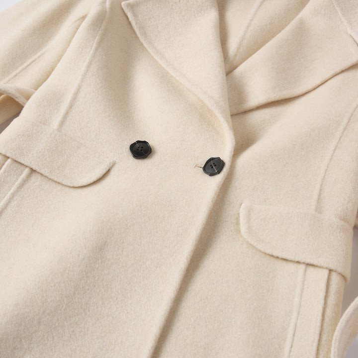Luxury Wool Blend Hooded Wrap Coat with Belt – Elegant Long Winter Coat SCT606