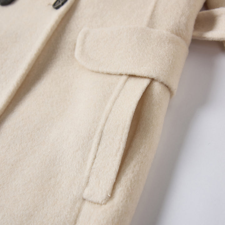 Luxury Wool Blend Hooded Wrap Coat with Belt – Elegant Long Winter Coat SCT606