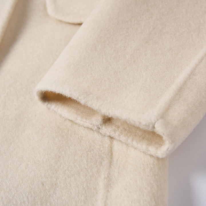 Luxury Wool Blend Hooded Wrap Coat with Belt – Elegant Long Winter Coat SCT606