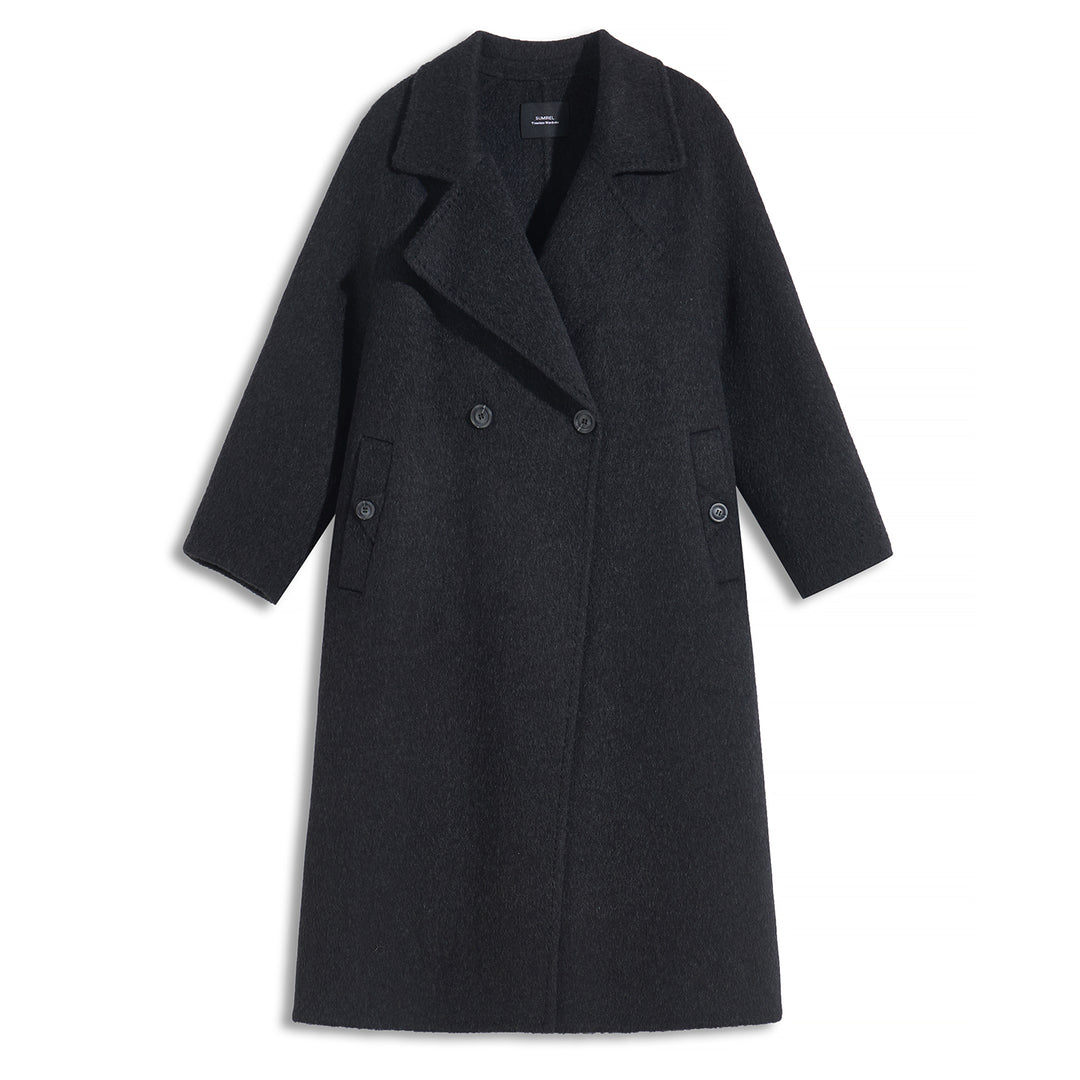 SUMIREL Cream Double-Breasted Long Cashmere Coat SCT901