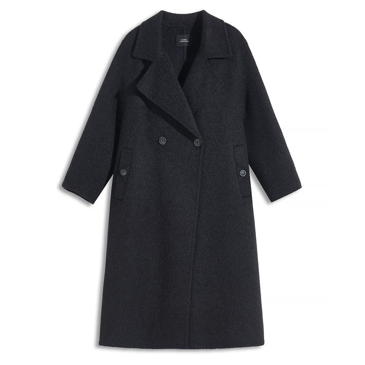 SUMIREL Cream Double-Breasted Long Cashmere Coat SCT901