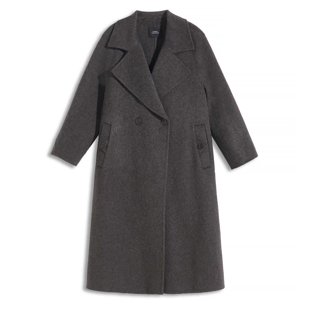 SUMIREL Cream Double-Breasted Long Cashmere Coat SCT901