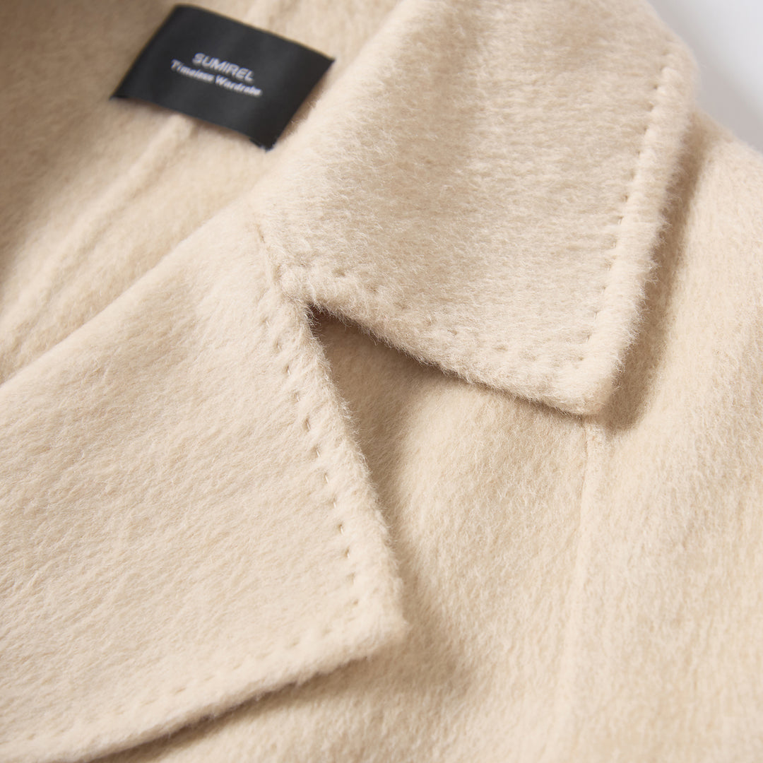 SUMIREL Cream Double-Breasted Long Cashmere Coat SCT901