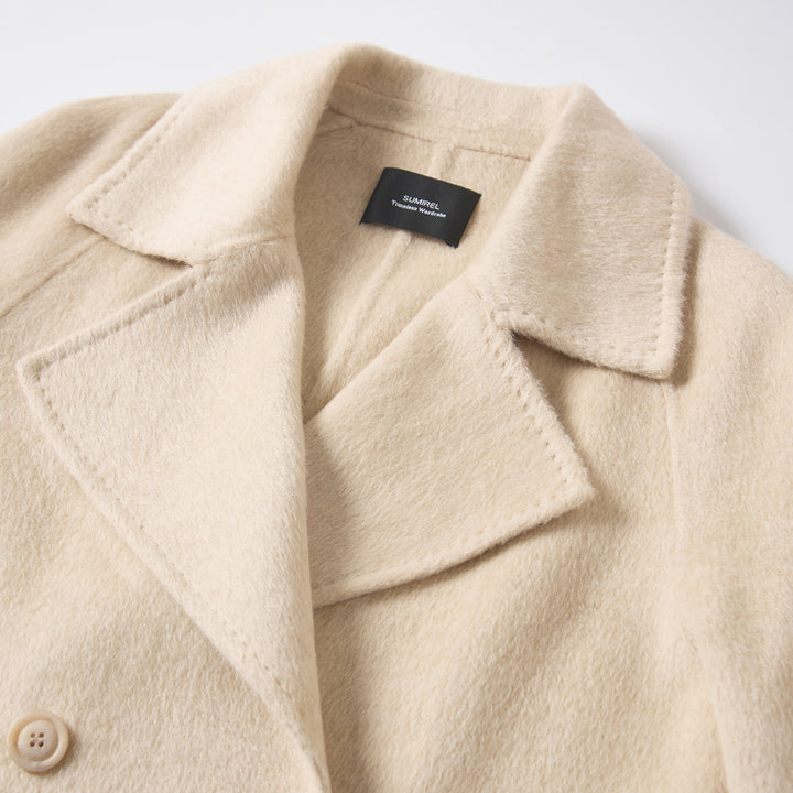 SUMIREL Cream Double-Breasted Long Cashmere Coat SCT901