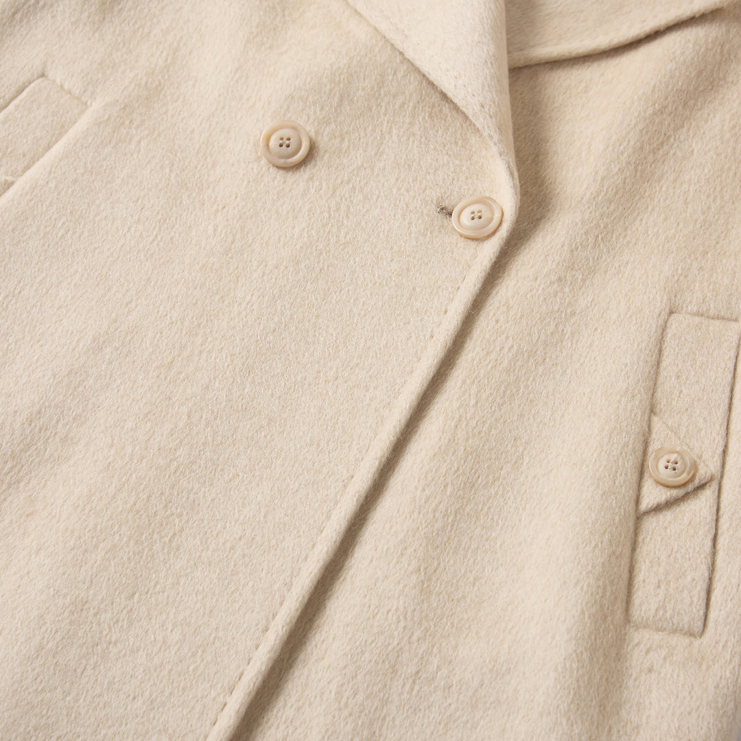 SUMIREL Cream Double-Breasted Long Cashmere Coat SCT901