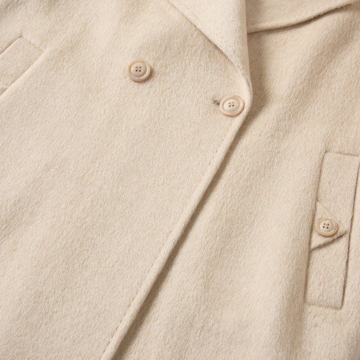 SUMIREL Cream Double-Breasted Long Cashmere Coat SCT901