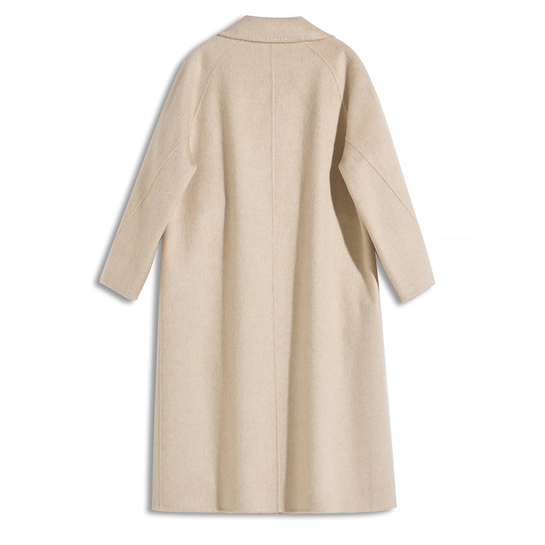 SUMIREL Cream Double-Breasted Long Cashmere Coat SCT901