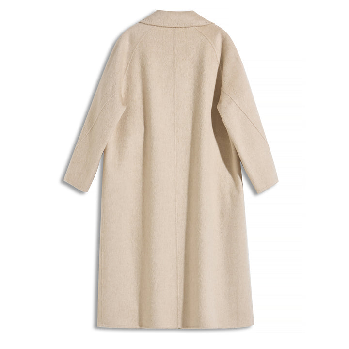 SUMIREL Cream Double-Breasted Long Cashmere Coat SCT901
