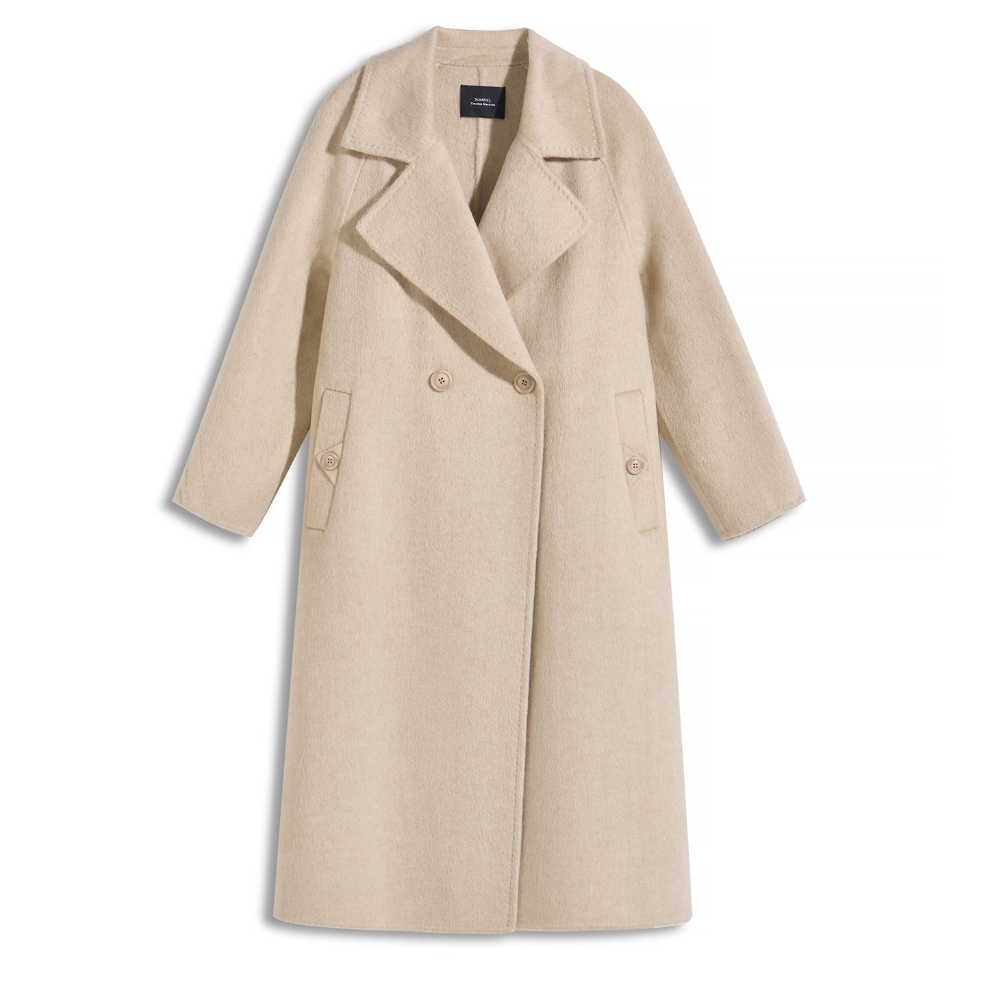 SUMIREL Cream Double-Breasted Long Cashmere Coat SCT901