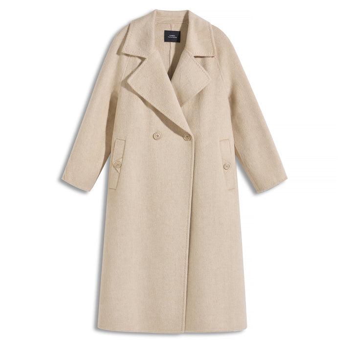 SUMIREL Cream Double-Breasted Long Cashmere Coat SCT901