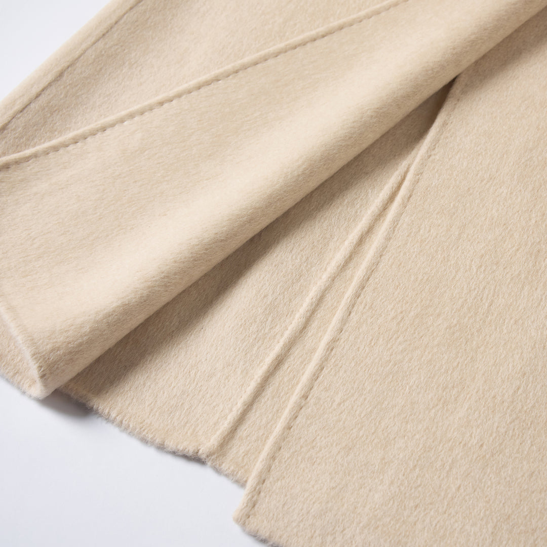 SUMIREL Cream Double-Breasted Long Cashmere Coat SCT901