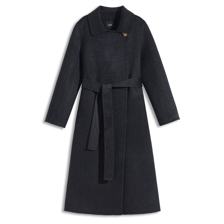 SUMIREL Taupe Belted Long Cashmere Coat SCT902
