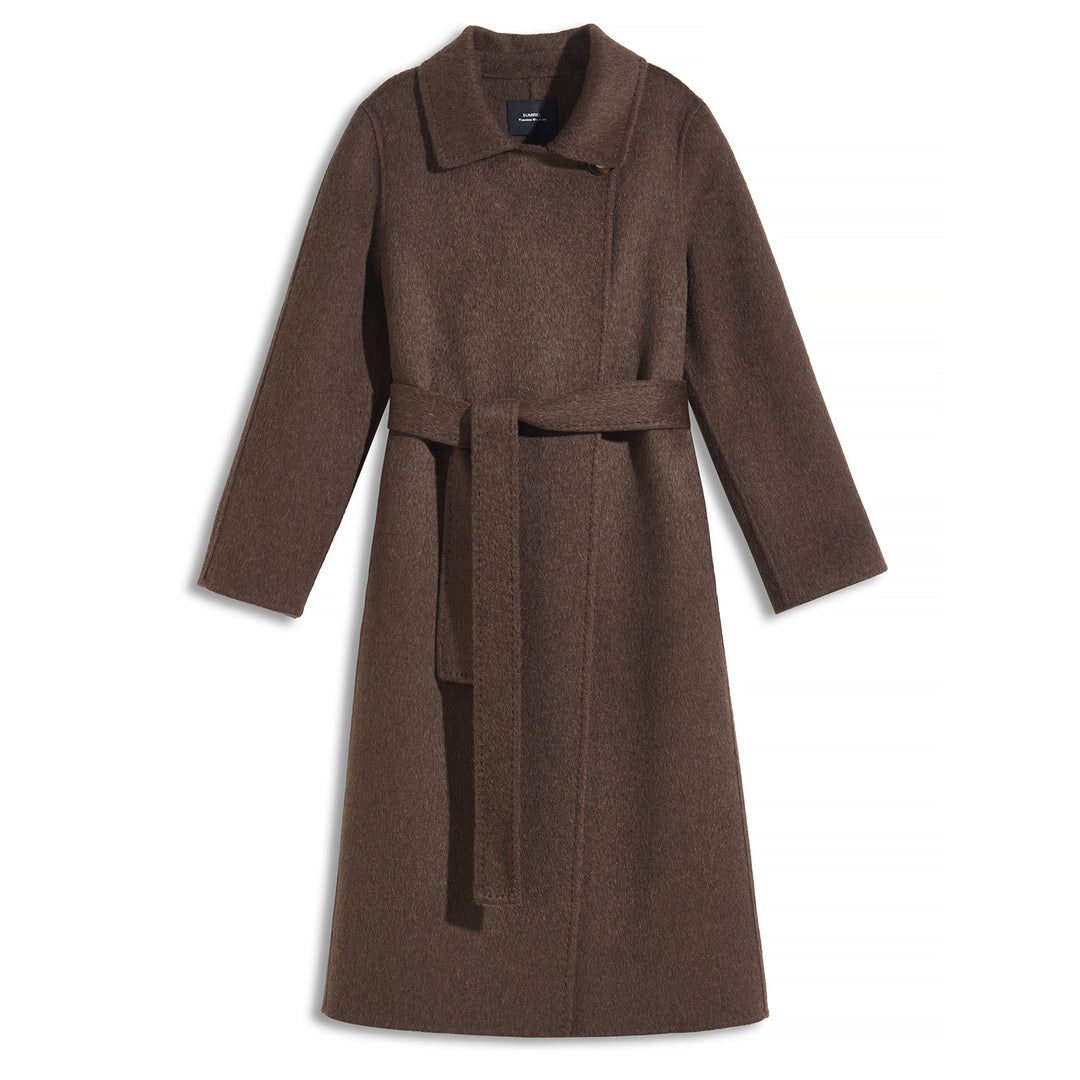 SUMIREL Taupe Belted Long Cashmere Coat SCT902