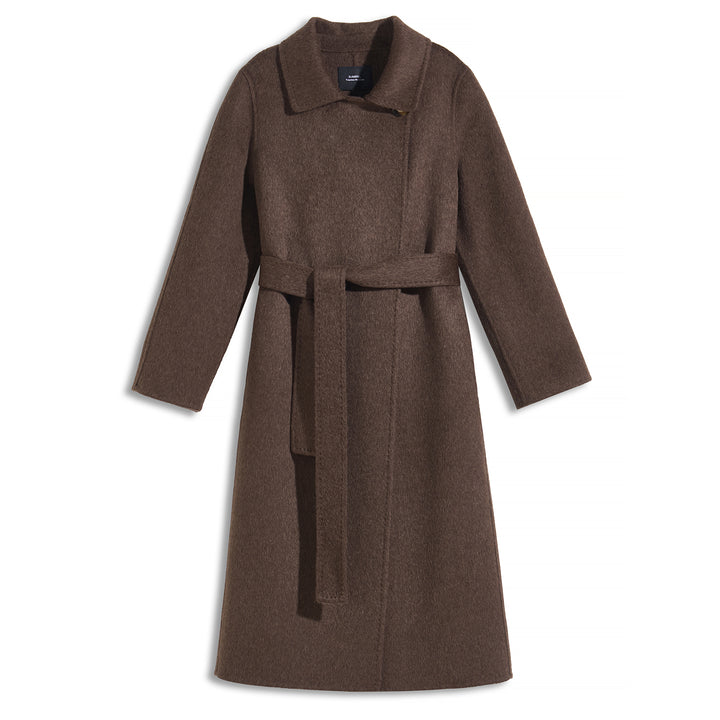 SUMIREL Taupe Belted Long Cashmere Coat SCT902