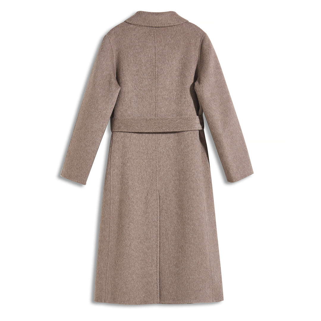 SUMIREL Taupe Belted Long Cashmere Coat SCT902