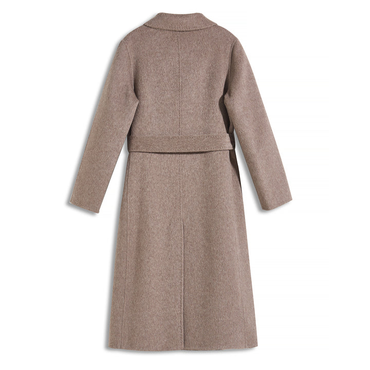 SUMIREL Taupe Belted Long Cashmere Coat SCT902