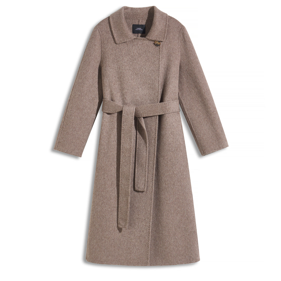 SUMIREL Taupe Belted Long Cashmere Coat SCT902
