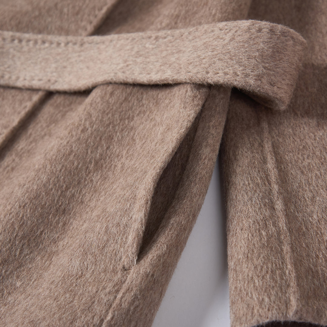SUMIREL Taupe Belted Long Cashmere Coat SCT902