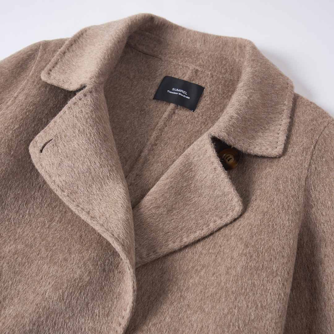 SUMIREL Taupe Belted Long Cashmere Coat SCT902