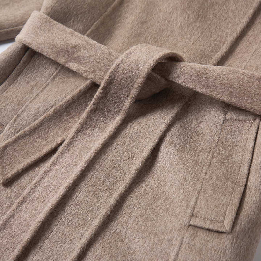 Women's Camel Hair Wool Coat 10% Camel Hair 10% Mulberry Silk Blend Belted Wool Coat SCT904