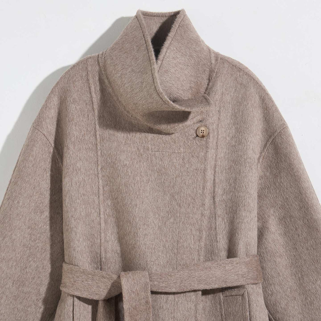 Women's Camel Hair Wool Coat 10% Camel Hair 10% Mulberry Silk Blend Belted Wool Coat SCT904