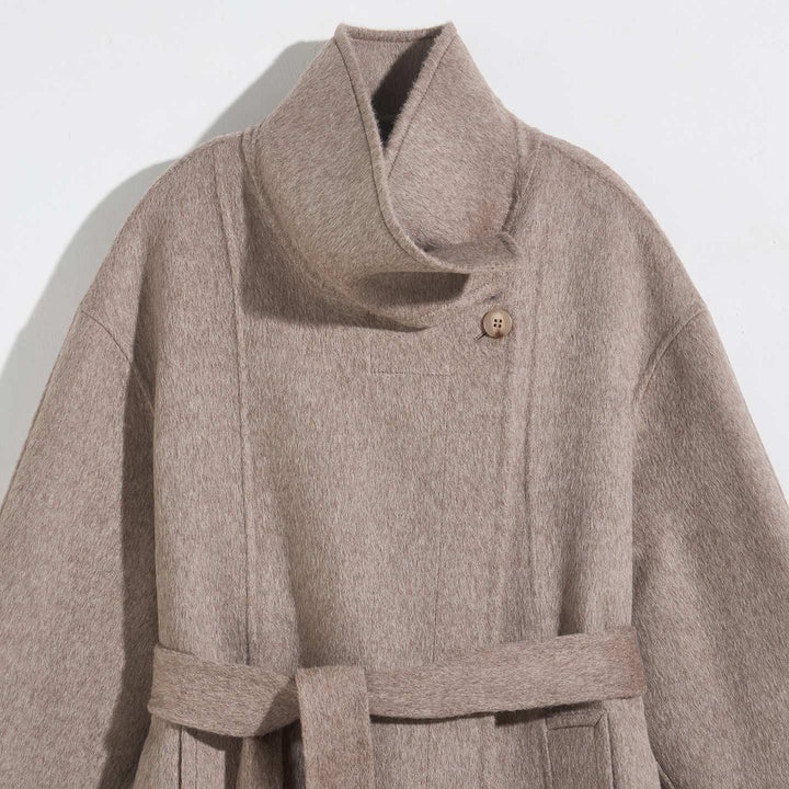 Women's Camel Hair Wool Coat 10% Camel Hair 10% Mulberry Silk Blend Belted Wool Coat SCT904