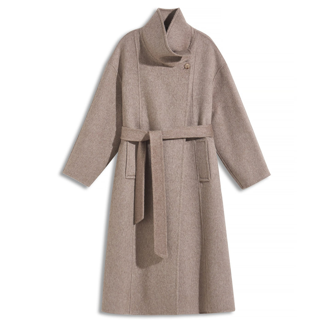 Women's Camel Hair Wool Coat 10% Camel Hair 10% Mulberry Silk Blend Belted Wool Coat SCT904