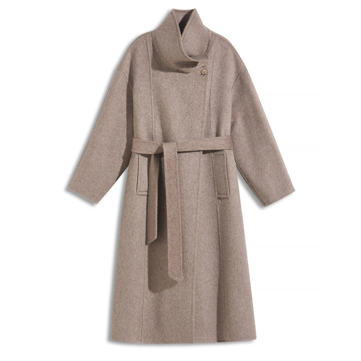 Women's Camel Hair Wool Coat 10% Camel Hair 10% Mulberry Silk Blend Belted Wool Coat SCT904